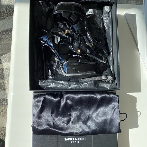 YSL TRIBUTE PLATFORM SANDALS IN PATENT LEATHER US 6 - Picture 8 of 15